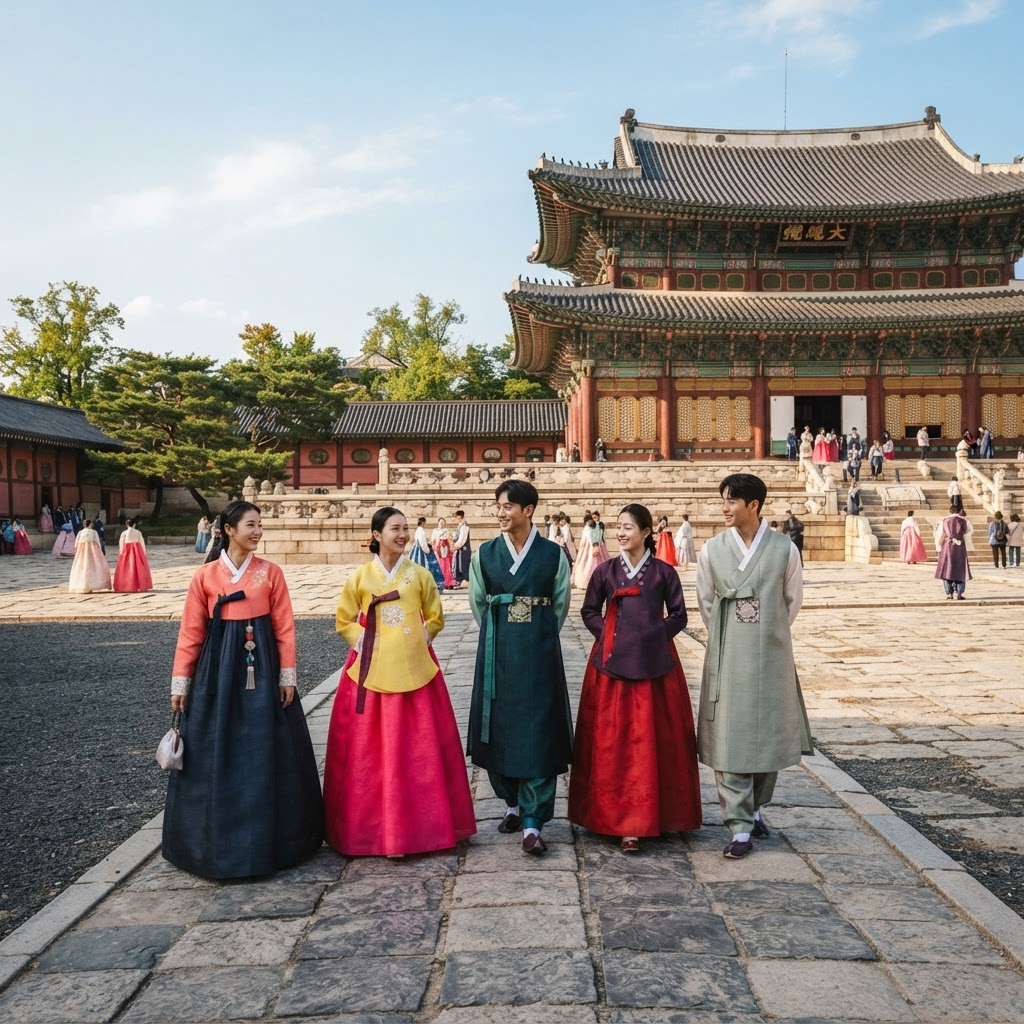A group enjoying a cultural experience in Korea